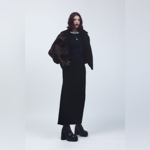 NWOT. Zara Black Leather High Heel Platform Ankle Boots. Size 10/EU 41. - Picture 5 of 8